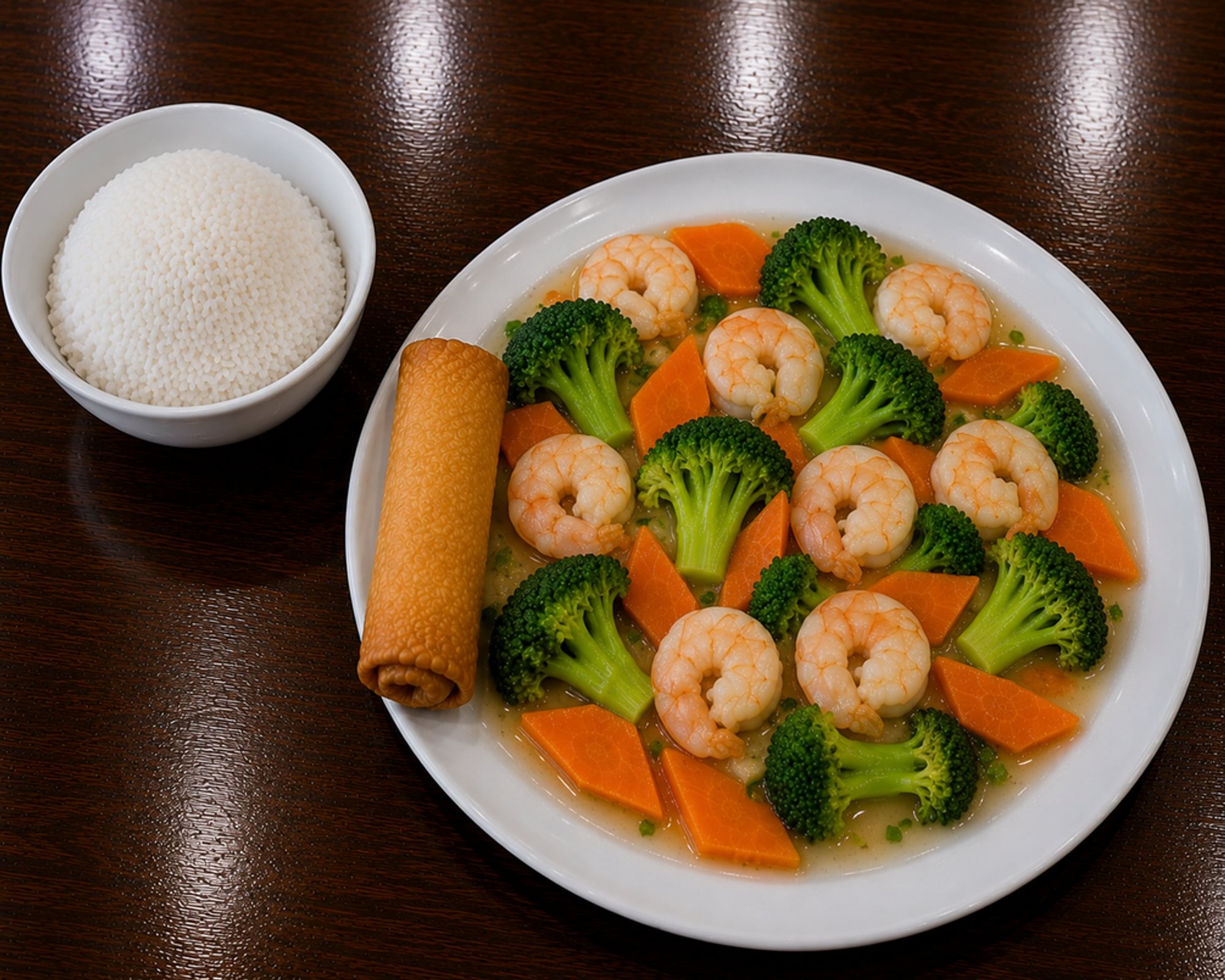 Steamed Shrimp with Broccoli (White Sauce)
