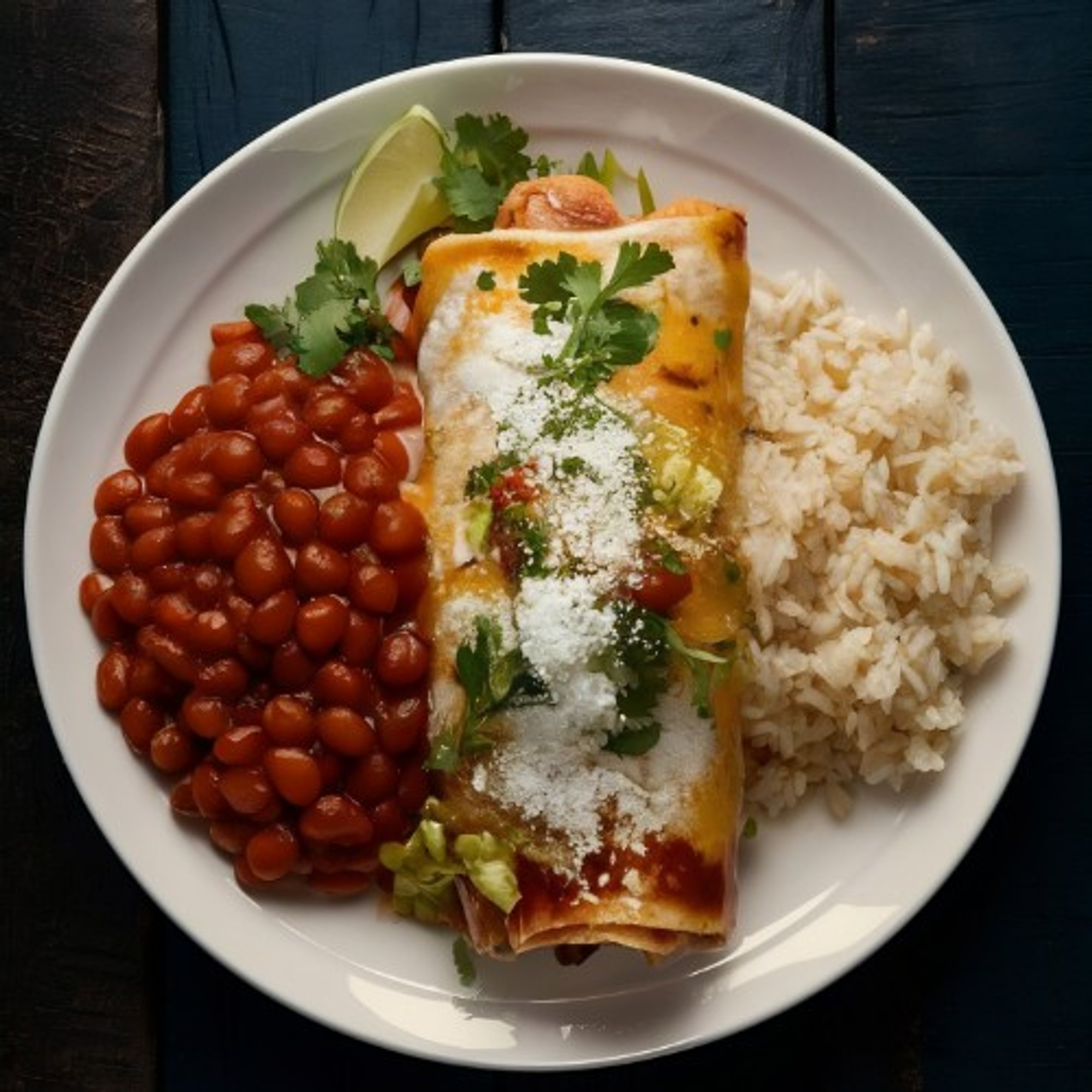 Cheese Enchilada with Rice and Beans