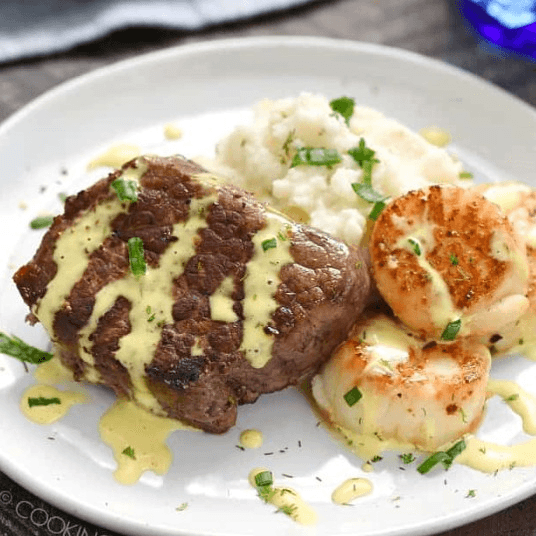 Sirloin Steak & Baked Scallops