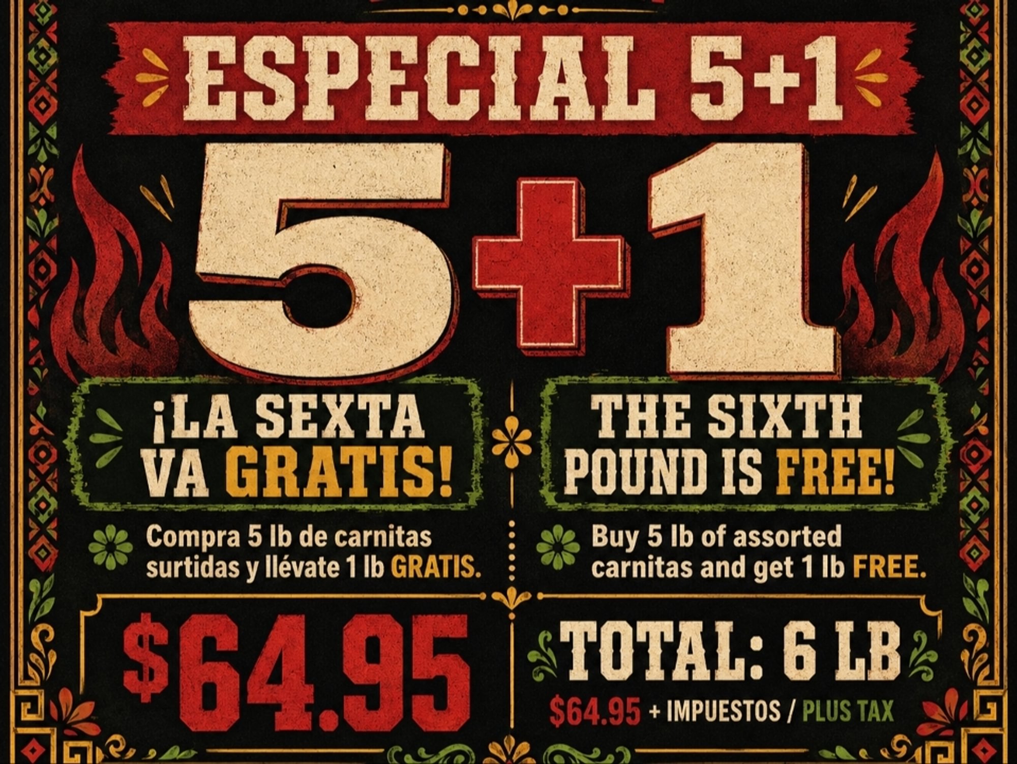 Especial 5+1 - La Sexta Va Gratis (6 Lbs Carnitas Surtidas)