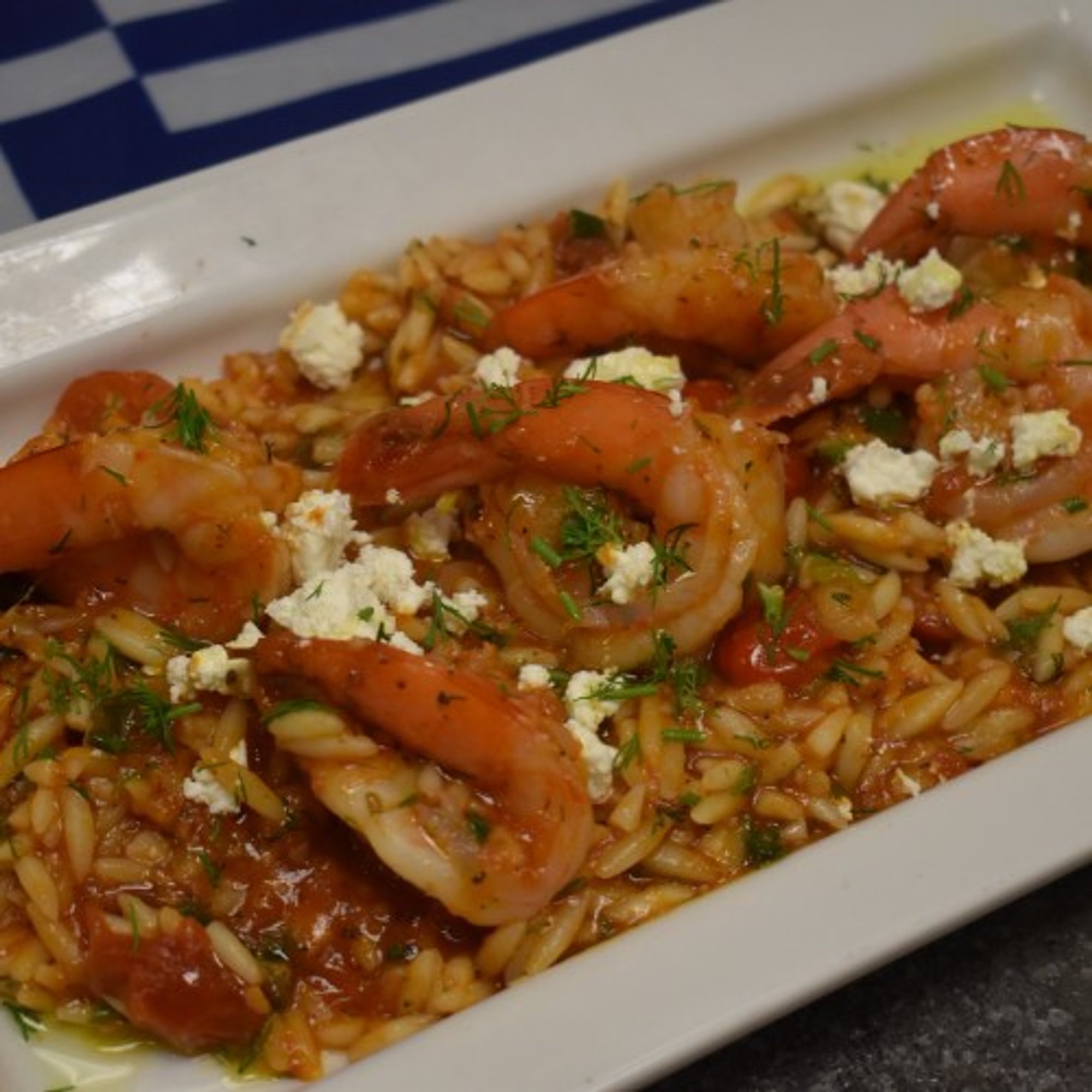 Shrimp Santorini With Orzo, Greek Salad