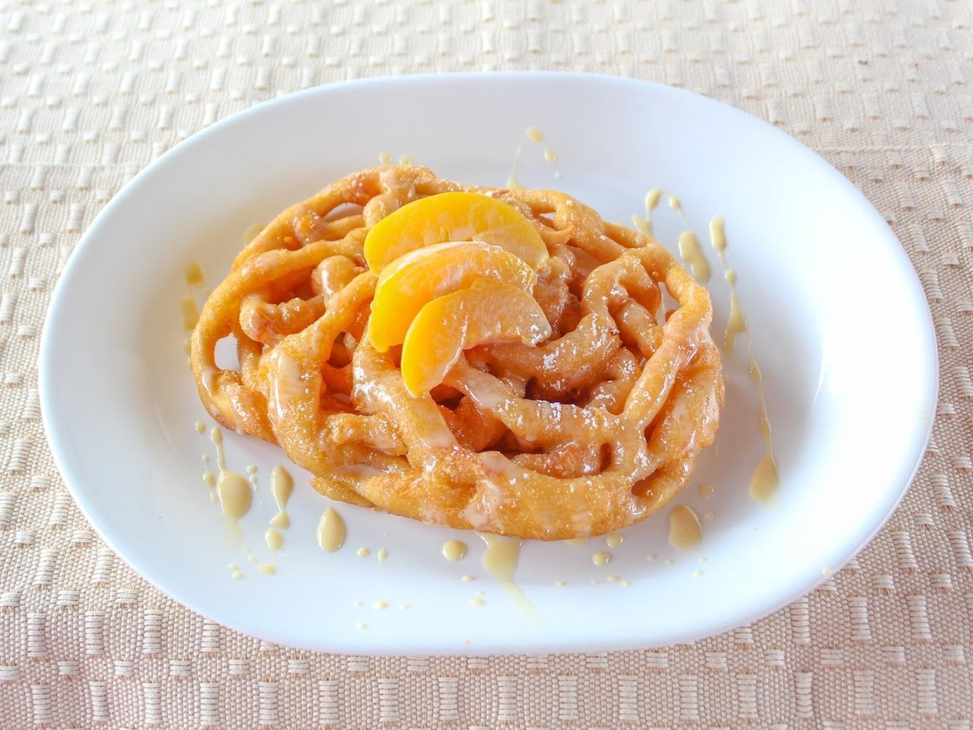 Peaches and Cream Funnel Cake