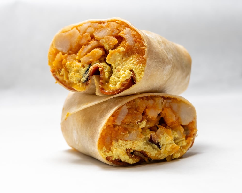 Bacon, Eggs, Home Fries & Cheese Inside a Wrap