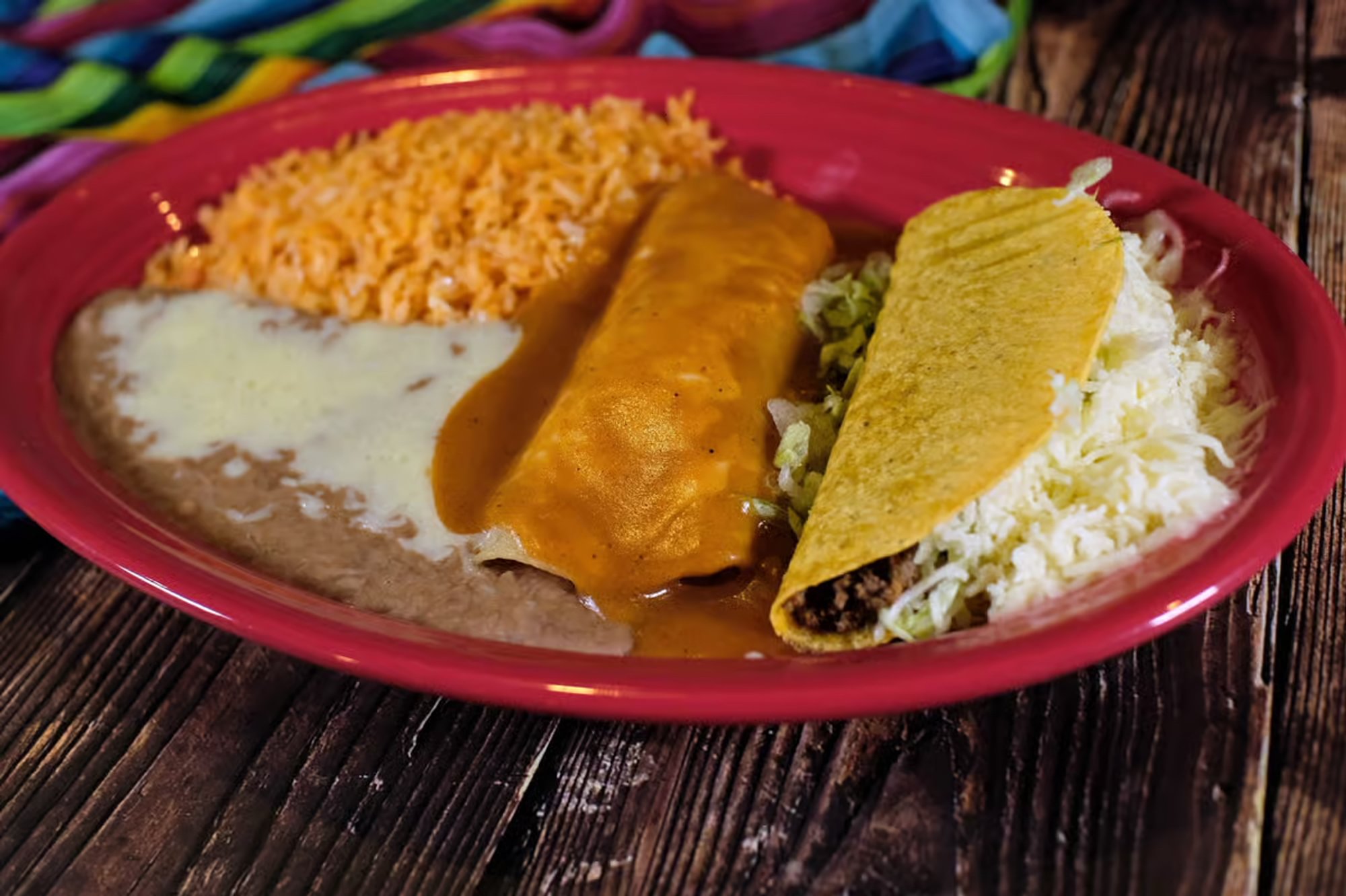 One Bean Tostada, One Bean Burrito and One Cheese Quesadilla