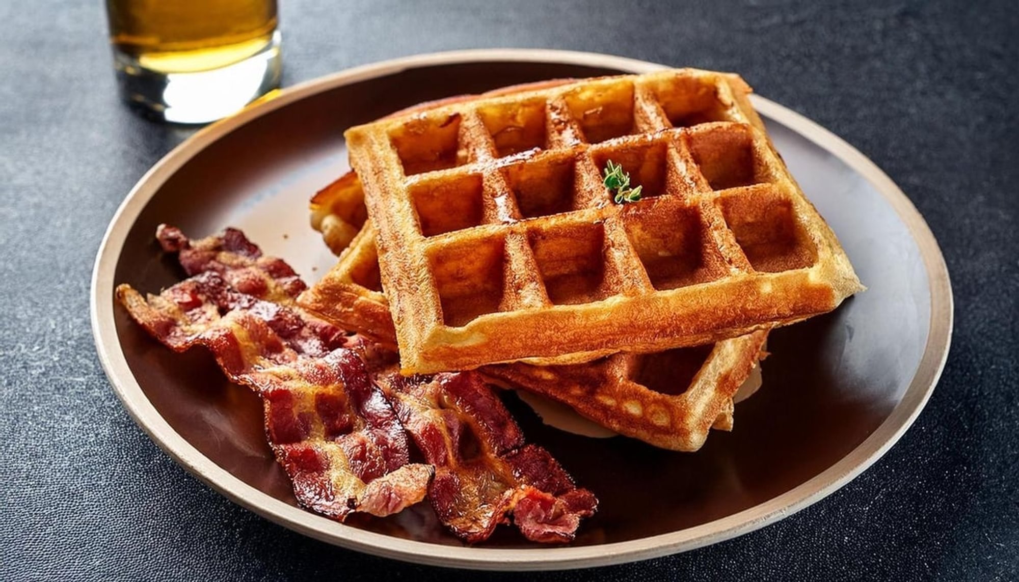 Golden Brown Belgian Waffles with Meat