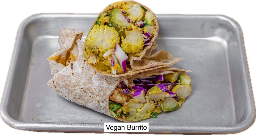 Vegan Veggies Burrito Mexican Brown Rice, Black Beans Chipotle Tahini, Shredded Cabbage