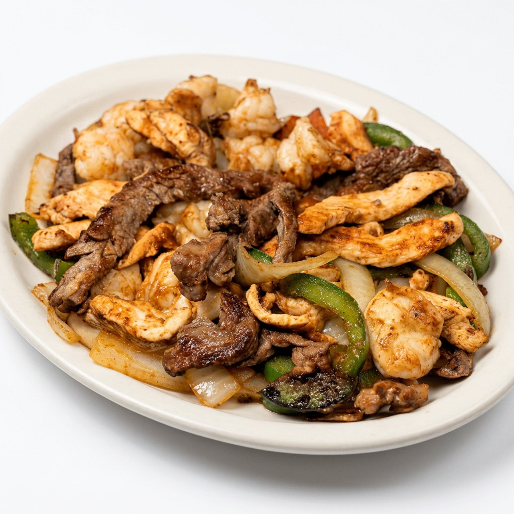 3 Way Steak, Chicken and Shrimp Fajitas