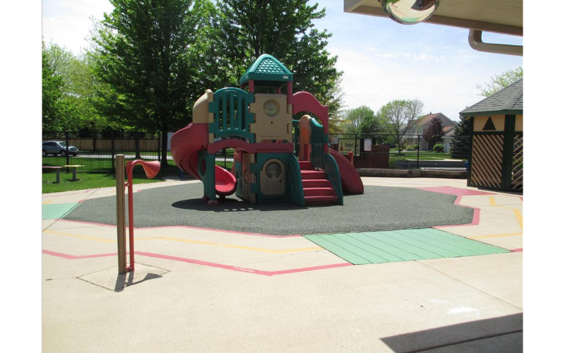 The Preschool and Prekindergarten playgroud provides age appropriate, large motor play space.