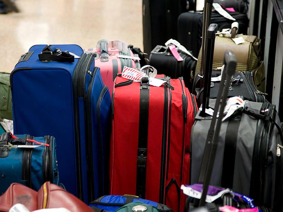 Ski luggage waiting to be shipped