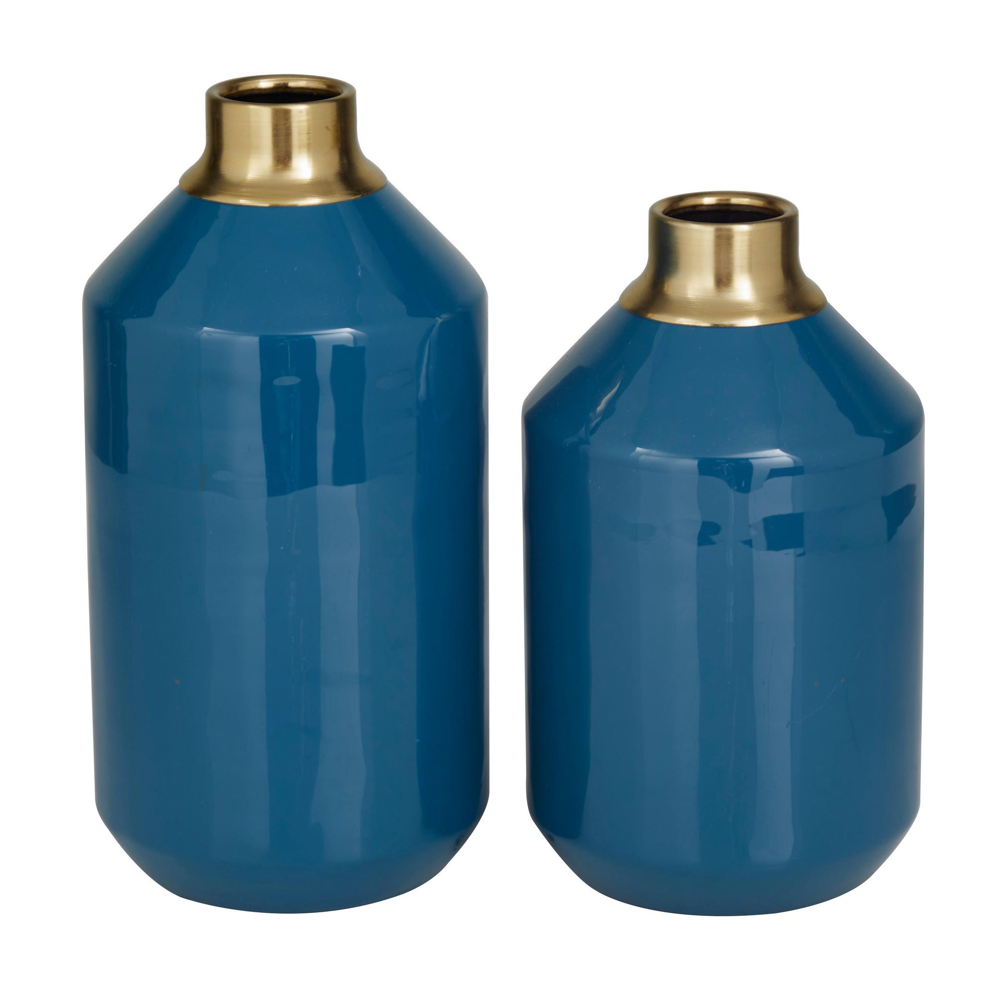 Blue Metal Vase with Gold Trim