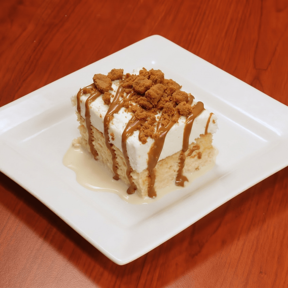 Tres Leches With Biscoff Cookie and Cookie Butter Topping