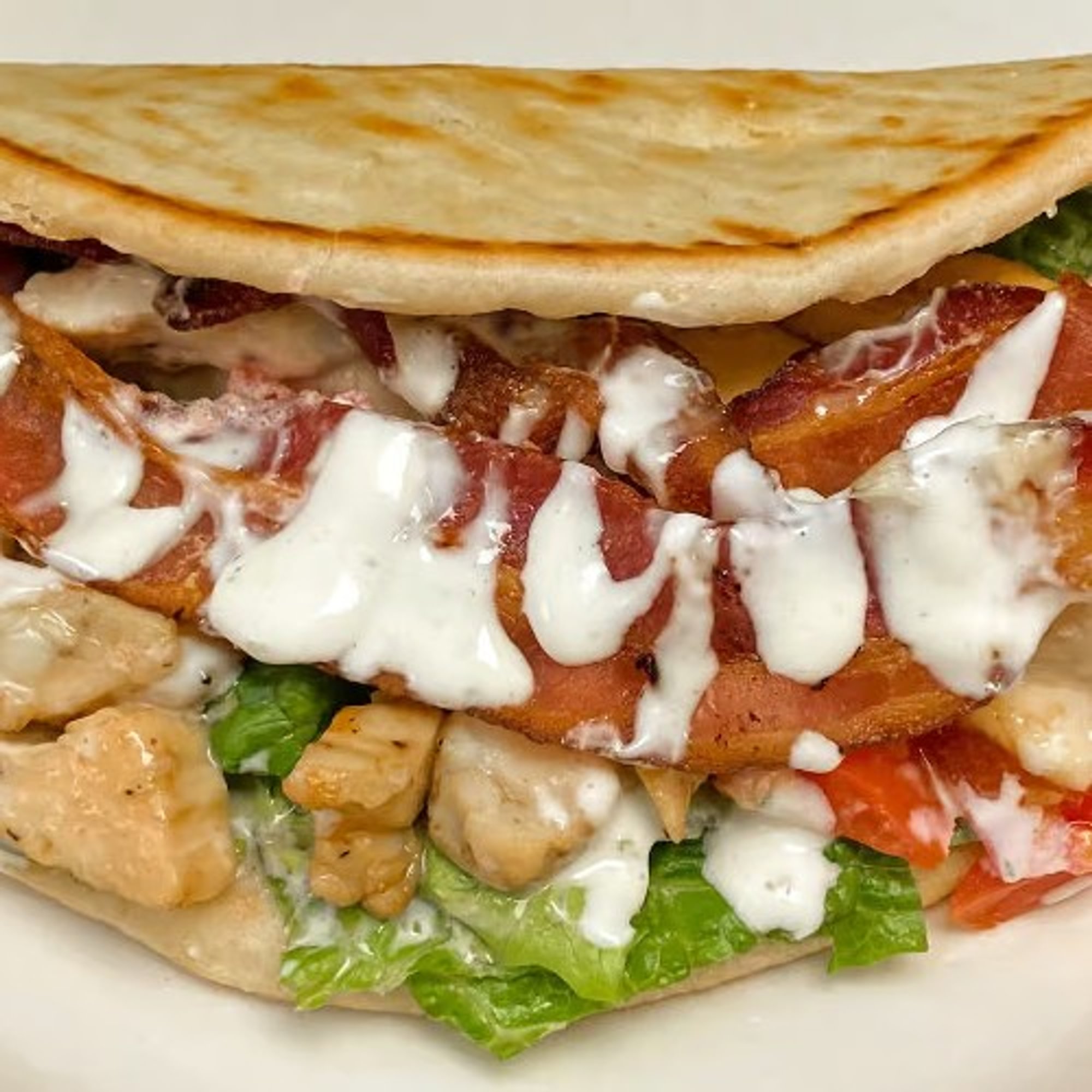 Susan's Chicken-Bacon-Ranch Pita with a Side, the CBRP