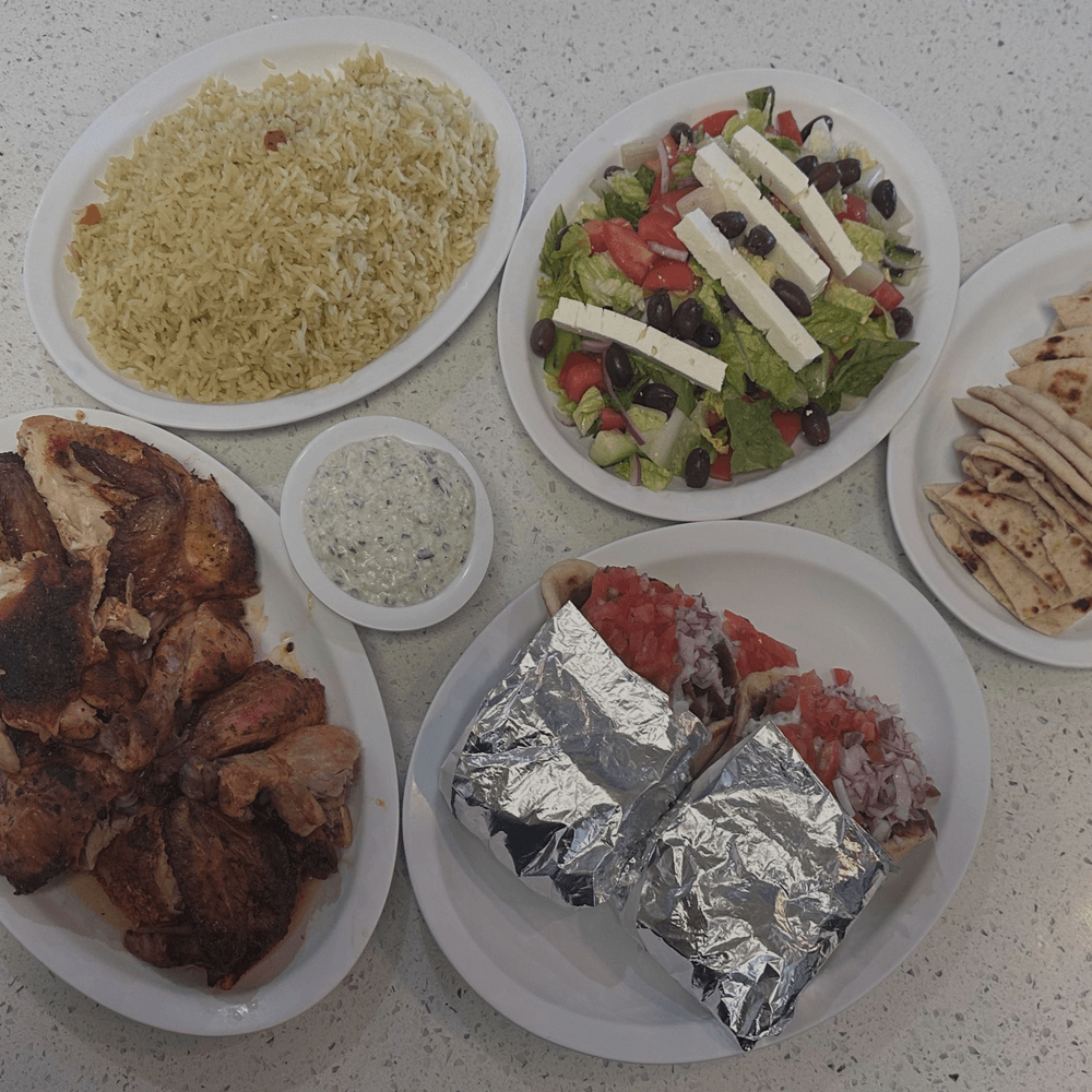 Family Meal: Whole Chicken, 2 Gyros, Greek Salad, Rice & 4 Pitas