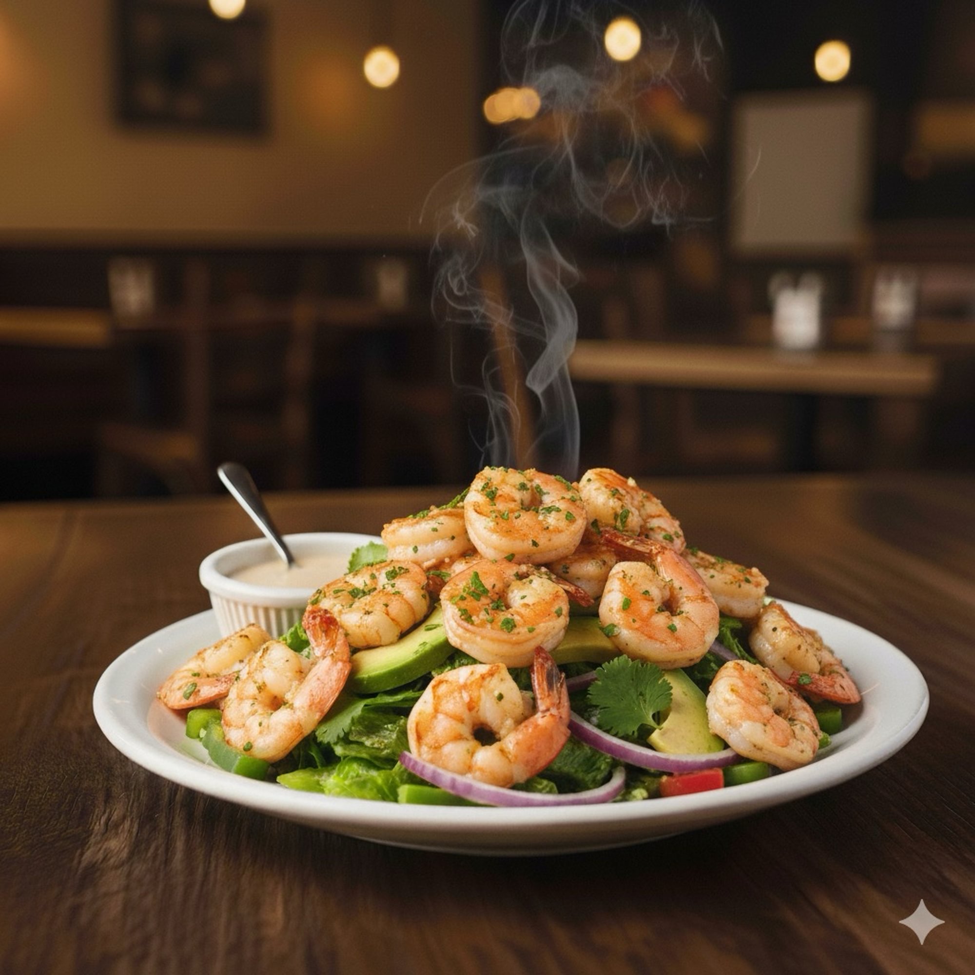 Ensalada Saoco Con Camarones al Ajillo/ Shrimp Scampi Over Saoco’s Salad