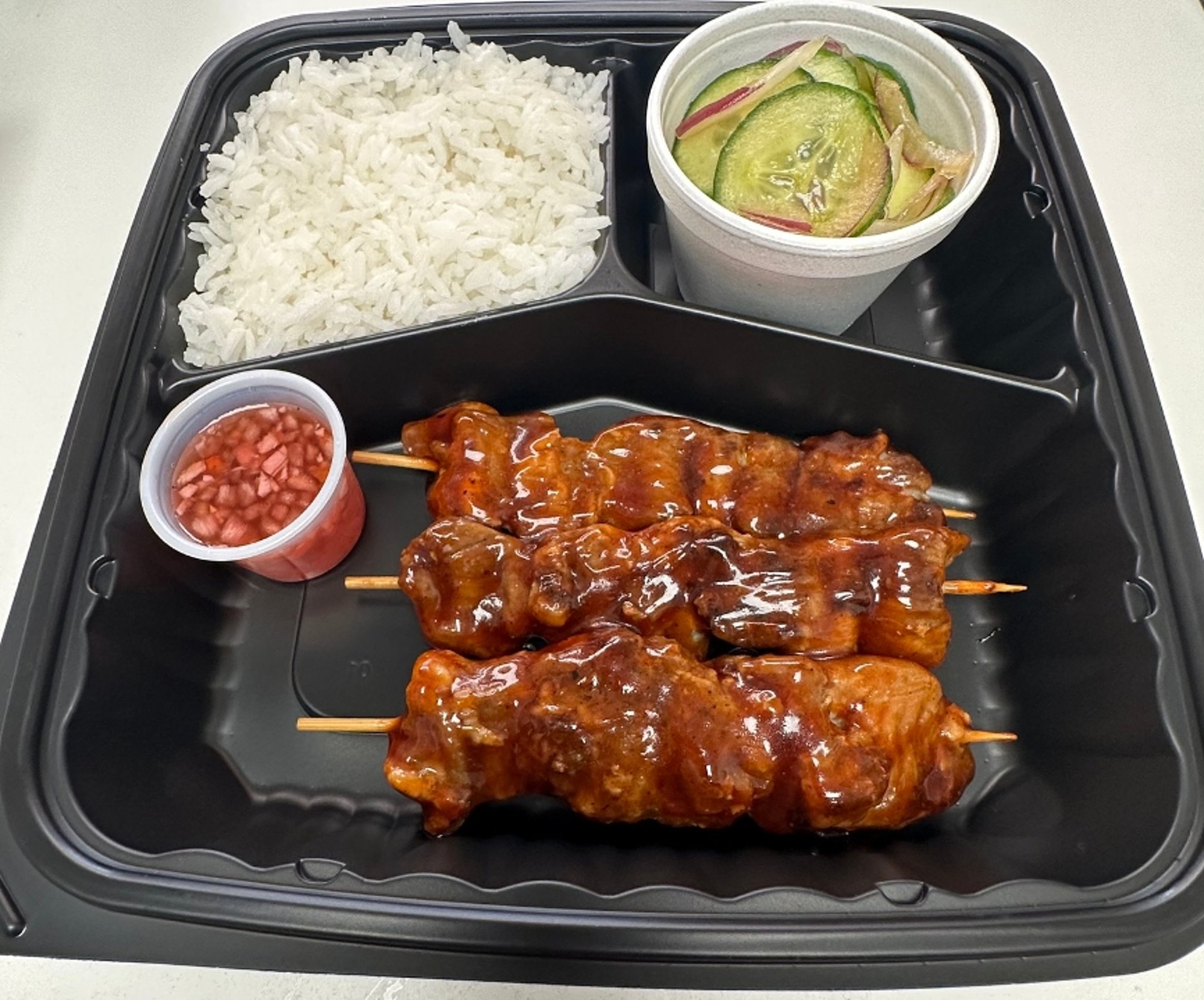 Combo 1: Pork BBQ Stick with Steam Rice and Cucumber Salad