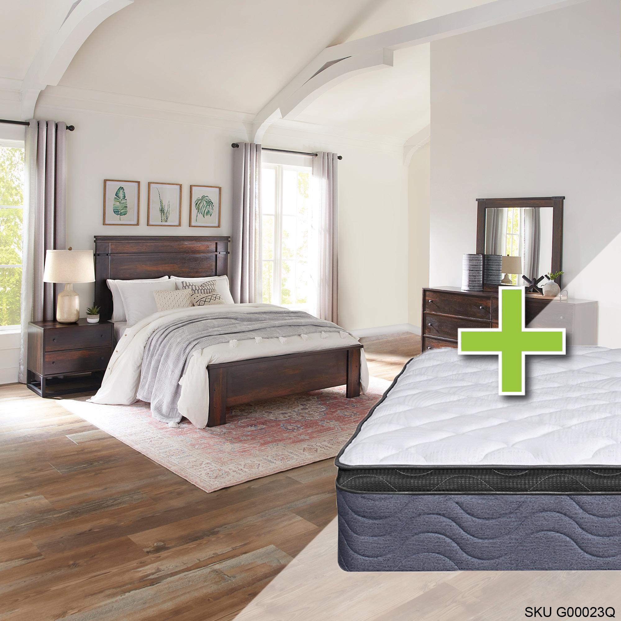 Queen Wallace Bed w/9.5" Pillow Top Med. Plush Mattress & Chest, Dresser, Mirror, Nightstand