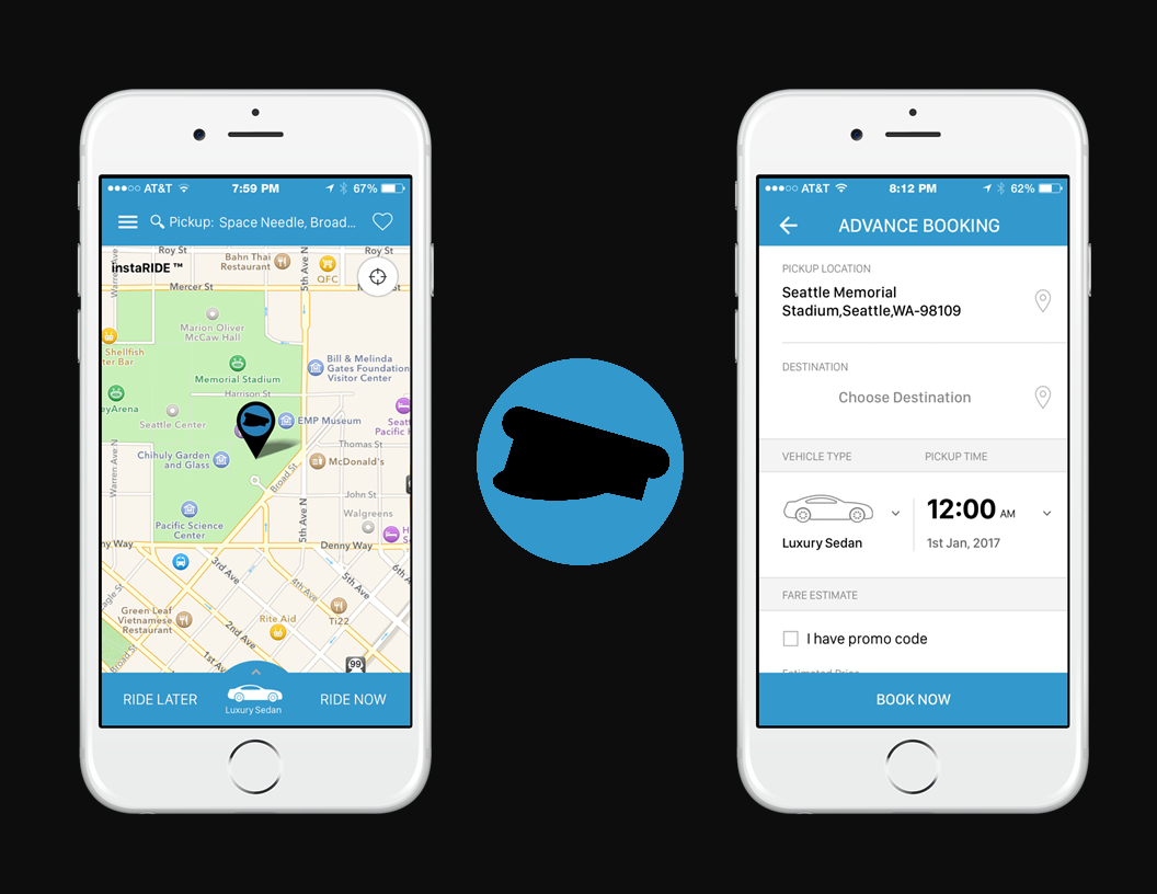 Use our instaRIDETM feature for one tap Ride Now service or book in advance for Ride Later.