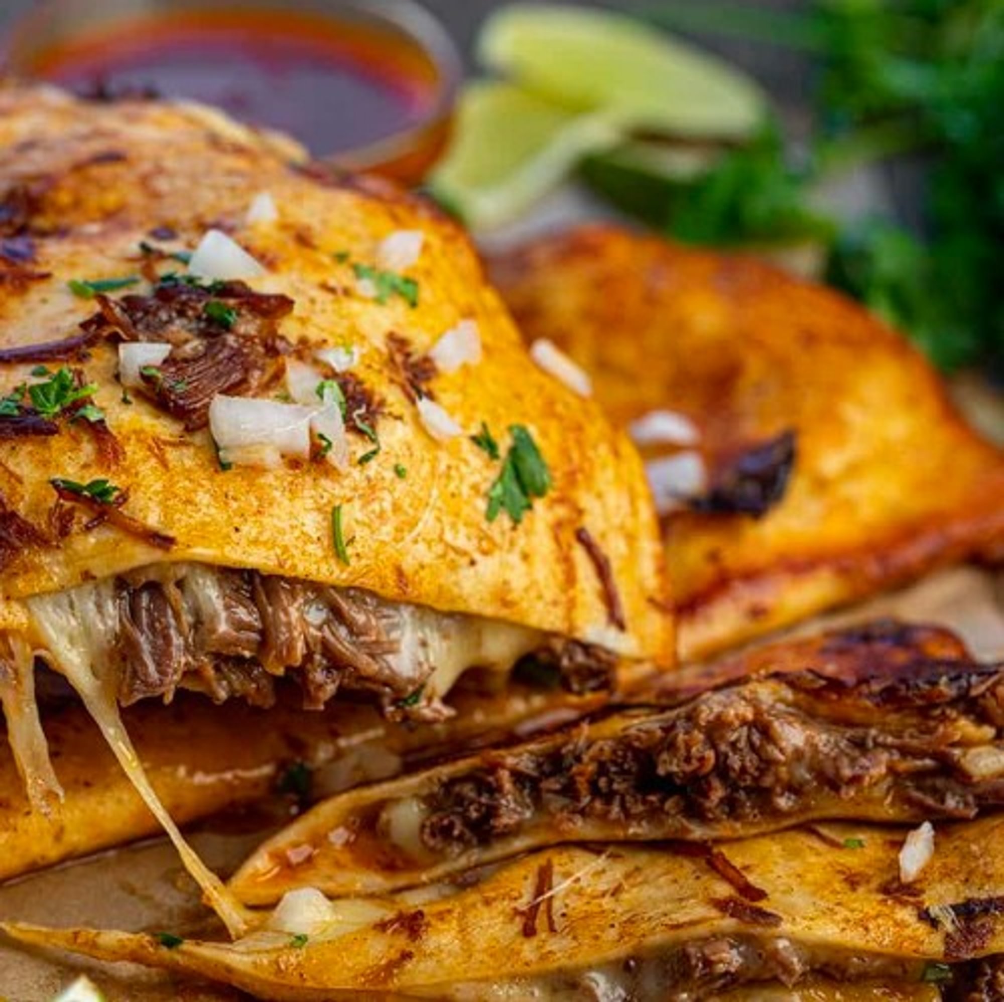 Quesadilla Queso Birria with Consomme