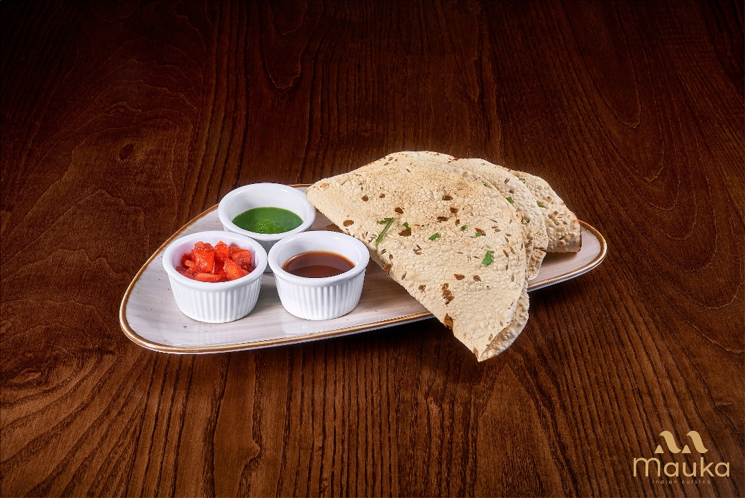 Roasted Papadam with Chutney Trio
