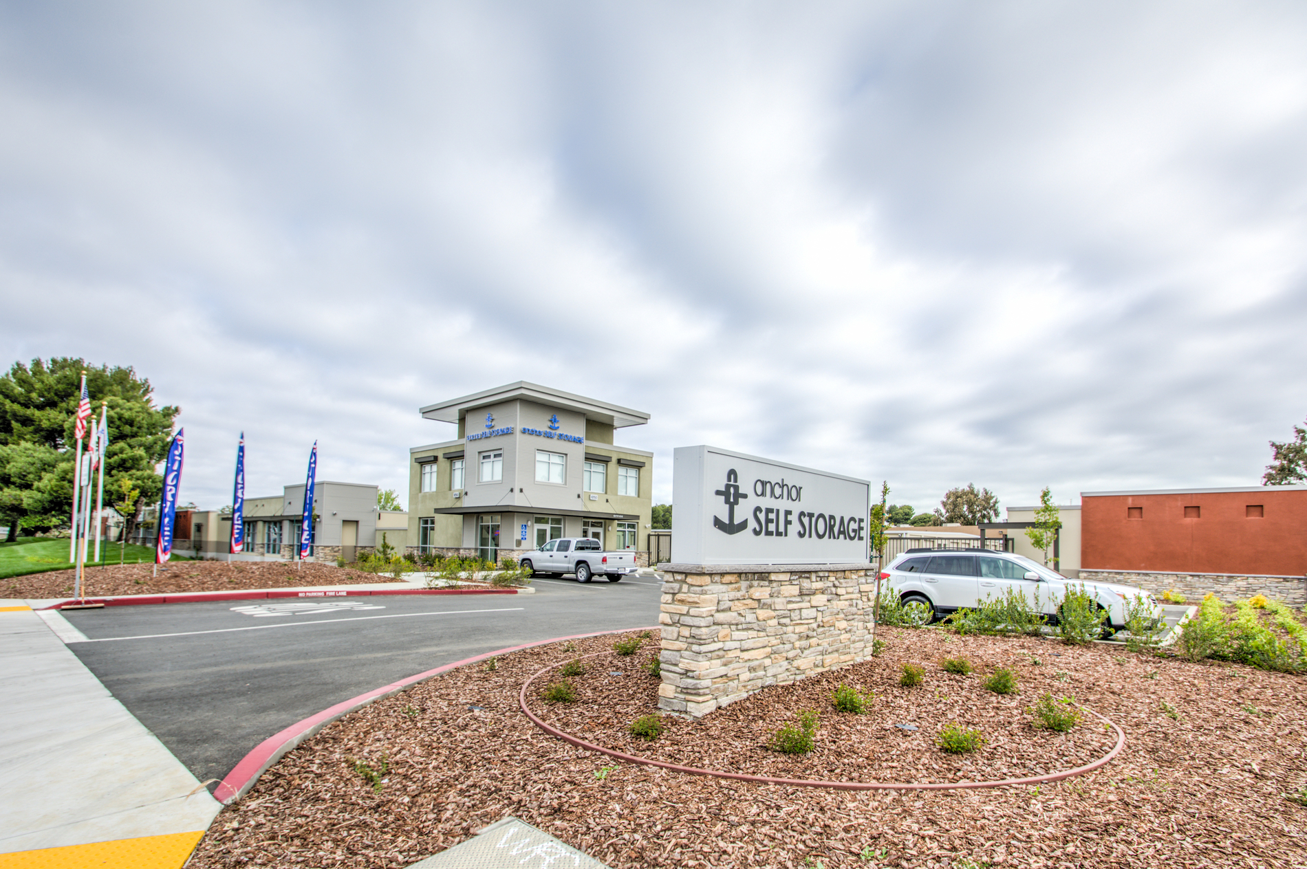 Anchor Self Storage rendering at the corner of Sonoma Boulevard and Solano Avenue