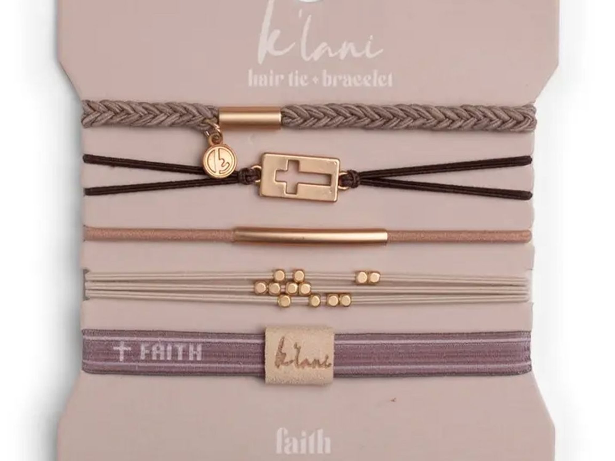 "Faith" Warm Neutrals with Gold Cross Hair Tie Bracelets