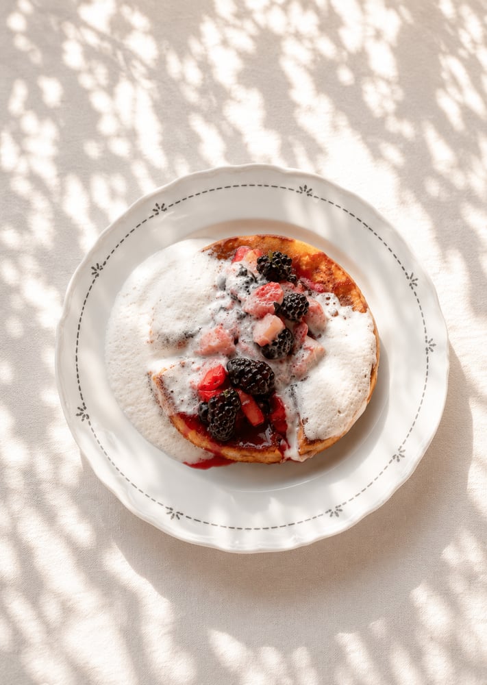 Waffle with Flambe Seasonal Fruits