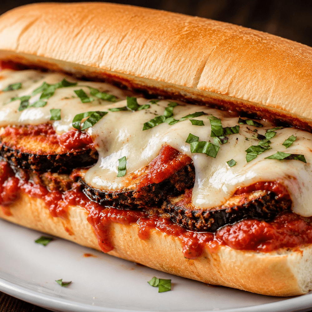 Vegan Eggplant Parm Hero Sandwich
