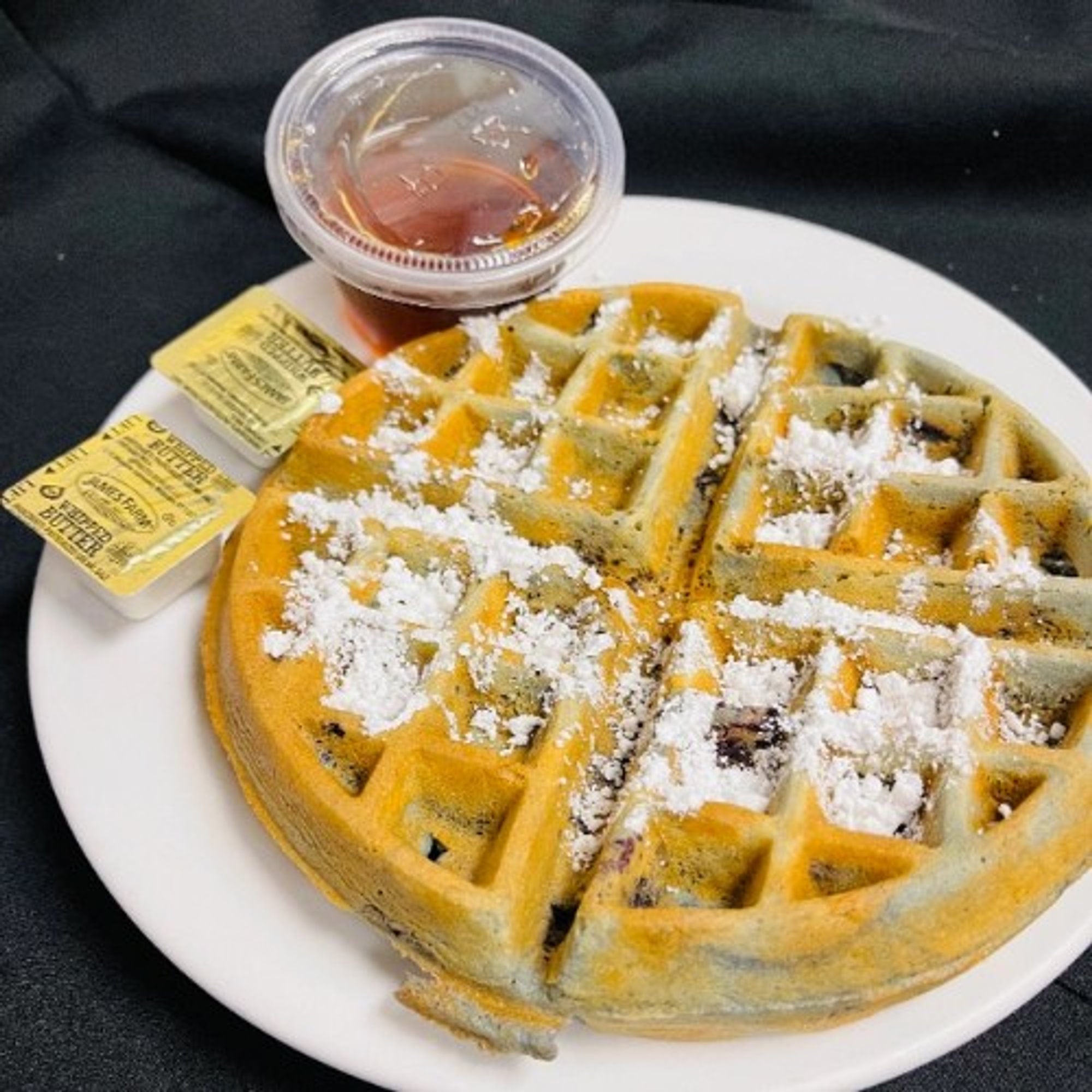 Blueberry Waffle Dusted with Powdered Sugar