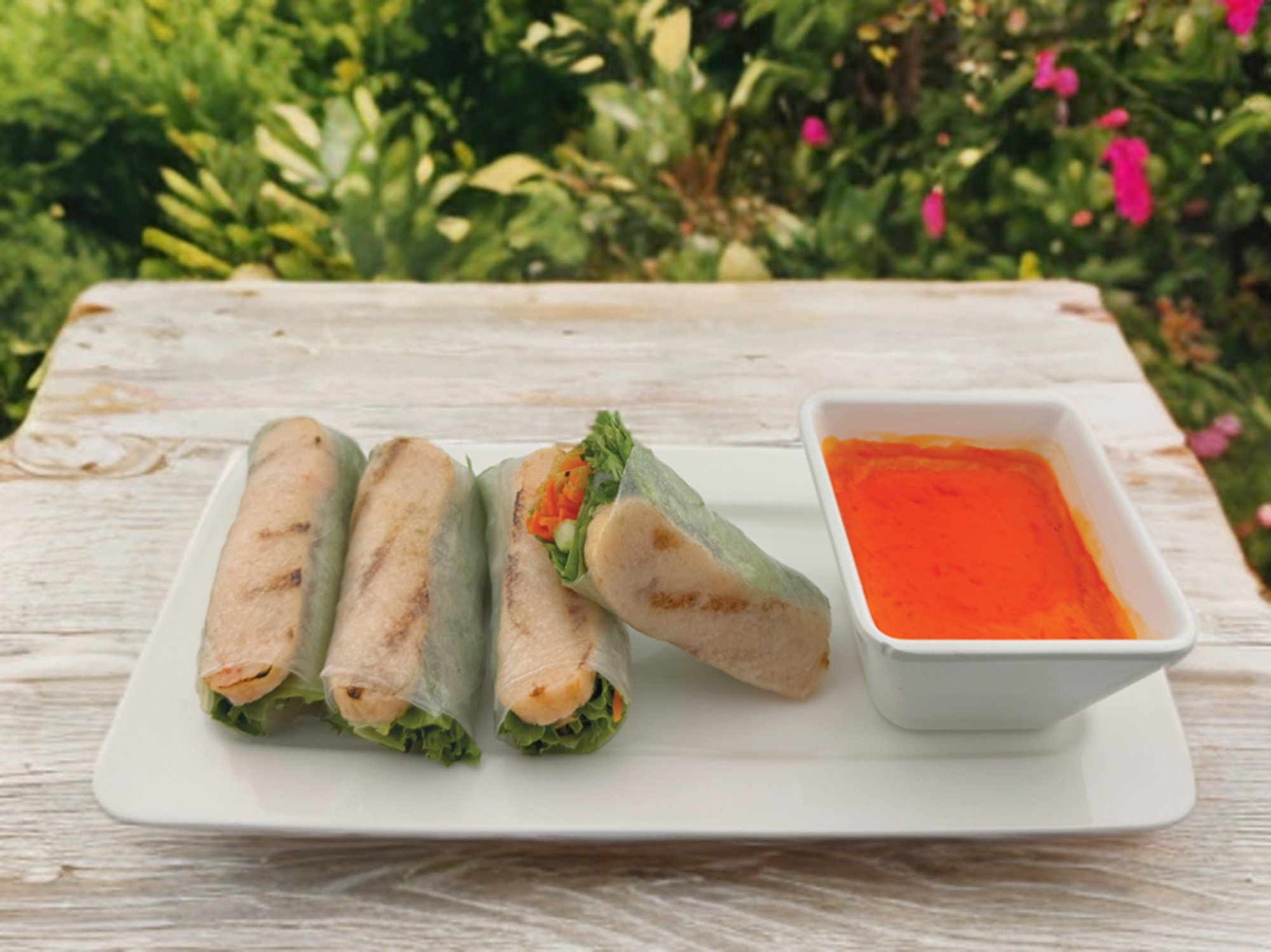 Grilled Sugar-Cane shrimp Spring rolls