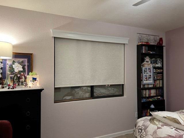 Motorized Roller Shade w/Cornice over master bedroom window. Green Valley, AZ