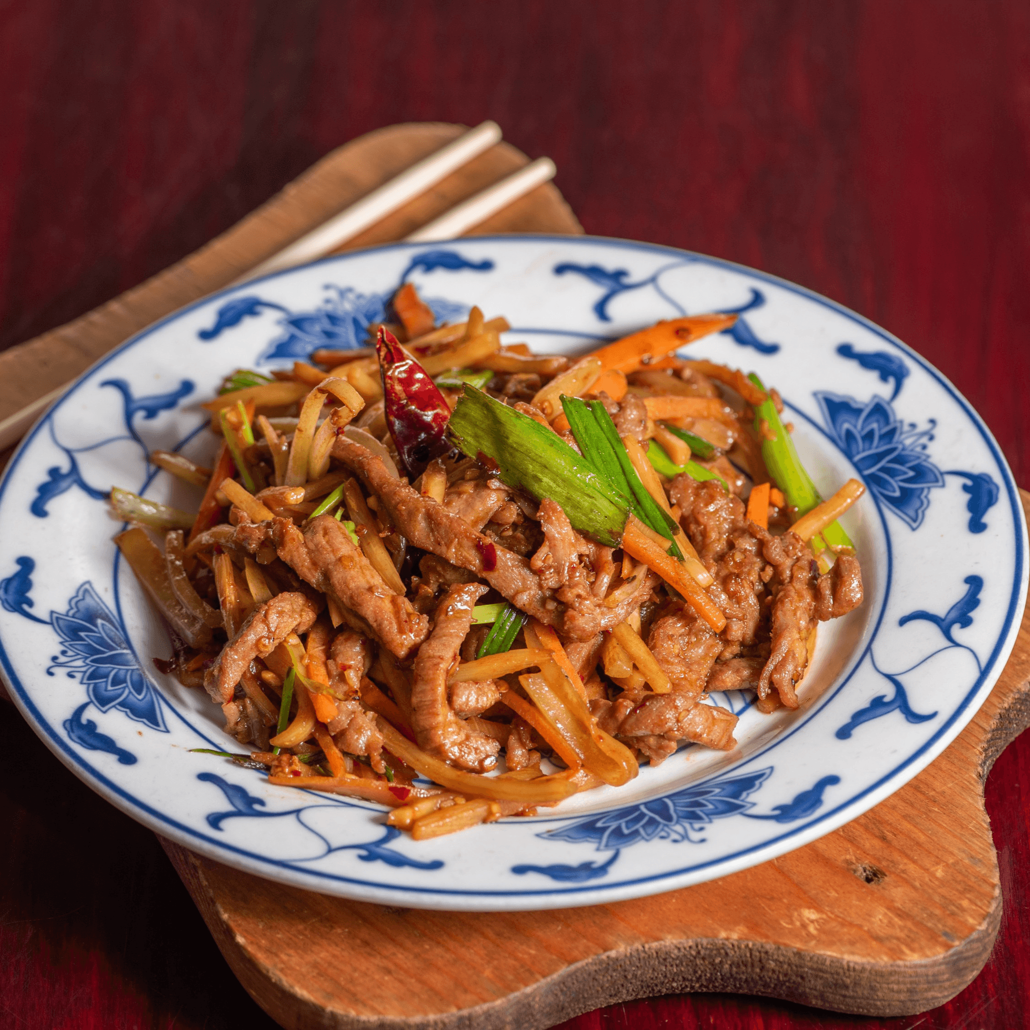 42. Shredded beef with spicy sauce