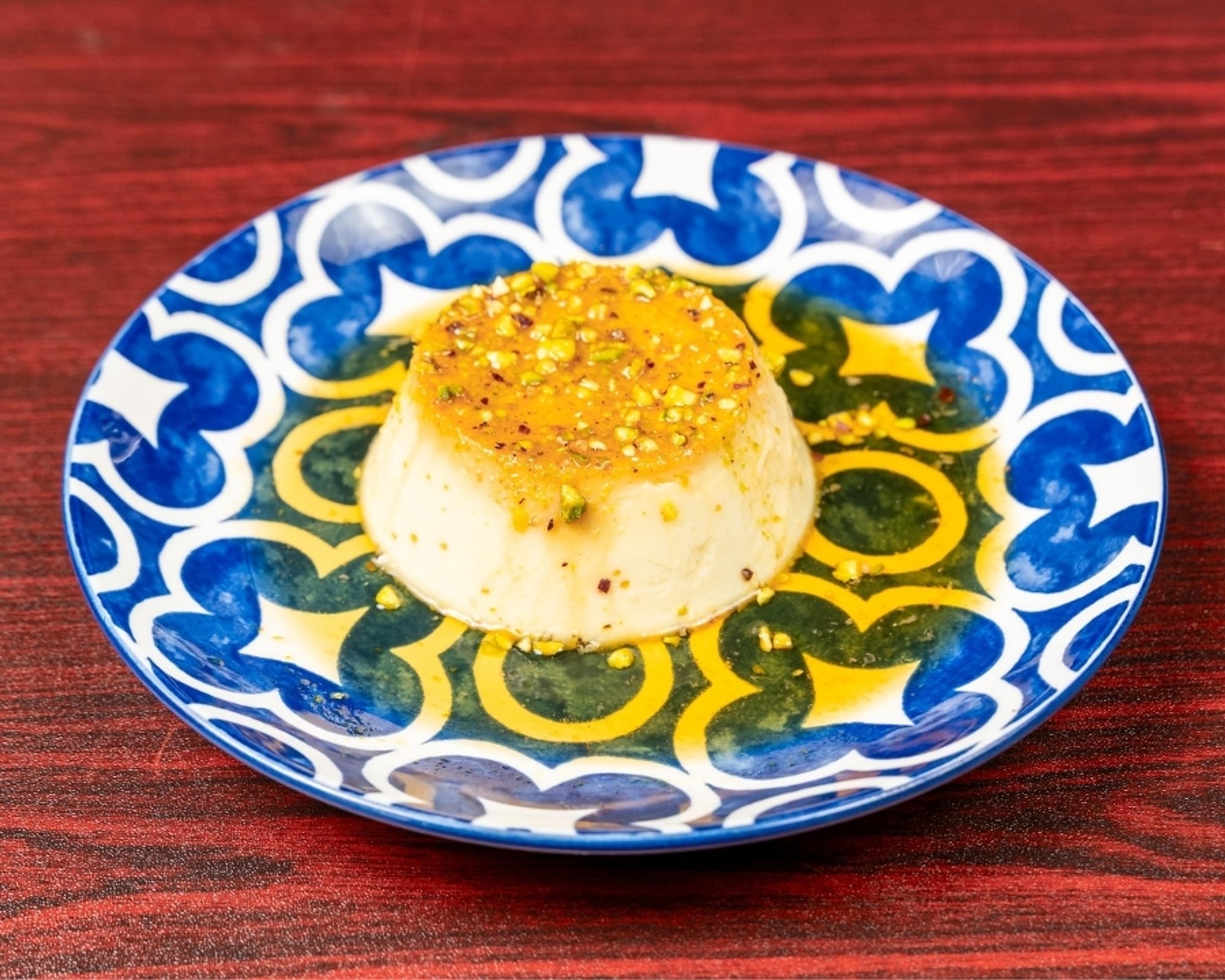 Saffron pistachio flan