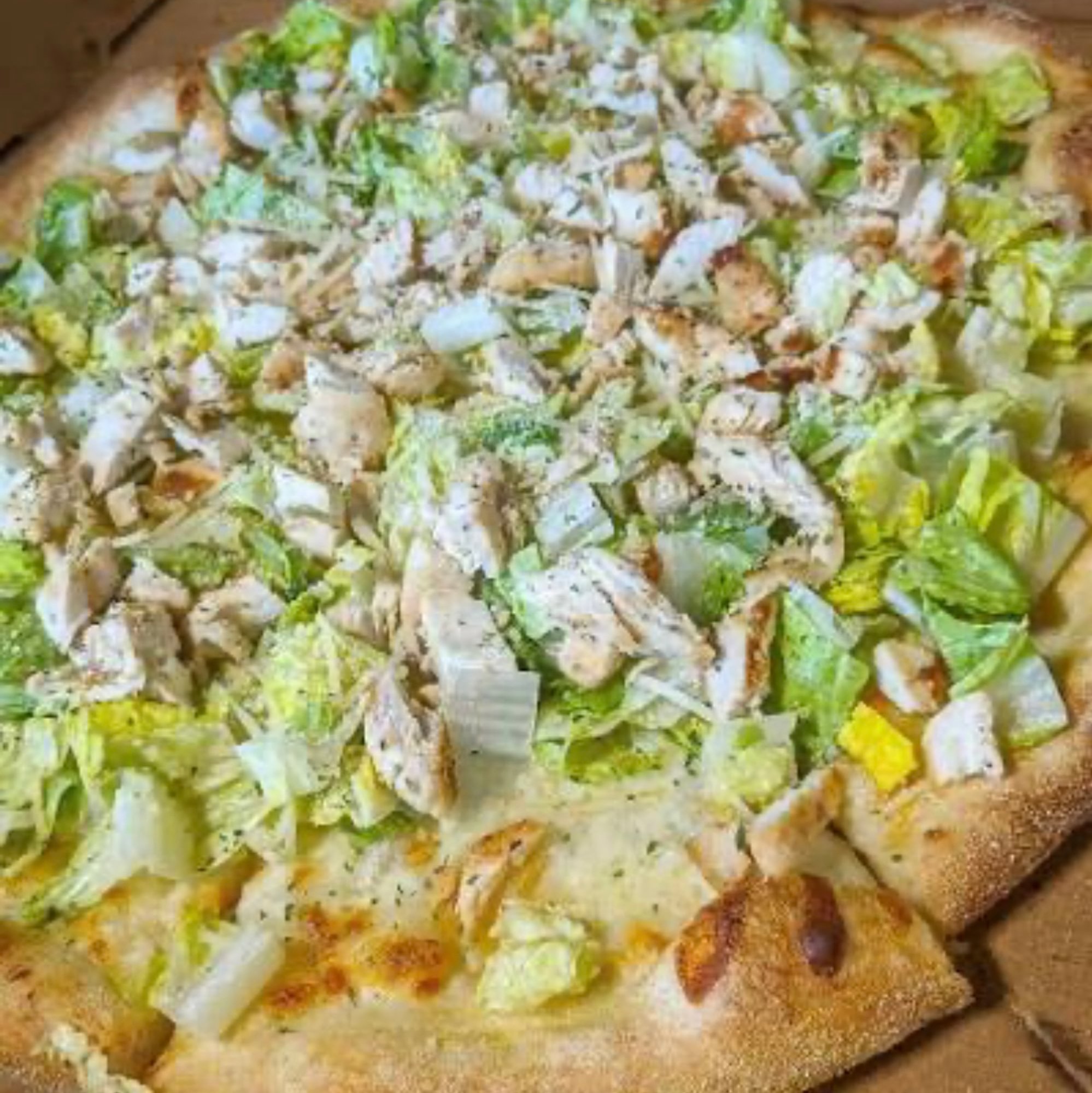 Caesar Salad Pizza with Grilled Chicken