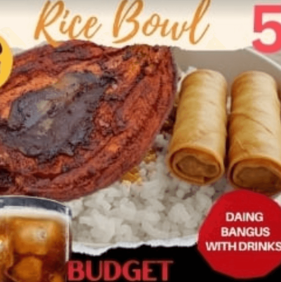 Rice Bowl 5 /Daing Na Bangus +2 Lumpia+ Canned Soda