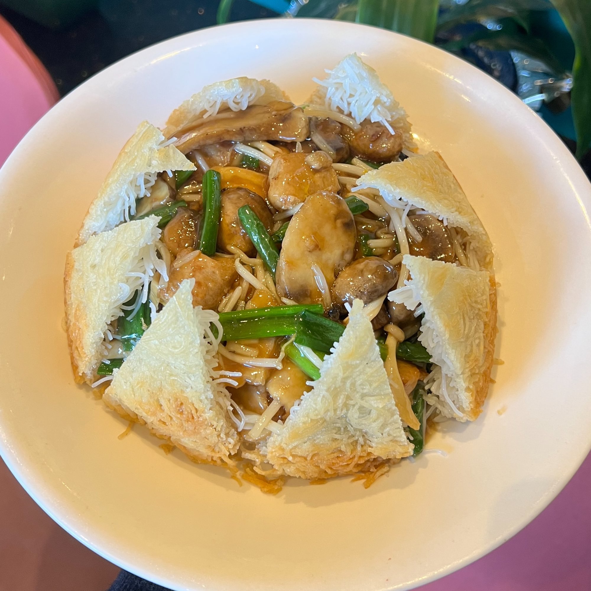 Vegan Pan Fried Rice Noodle with Chikn' Mixed Mushroom