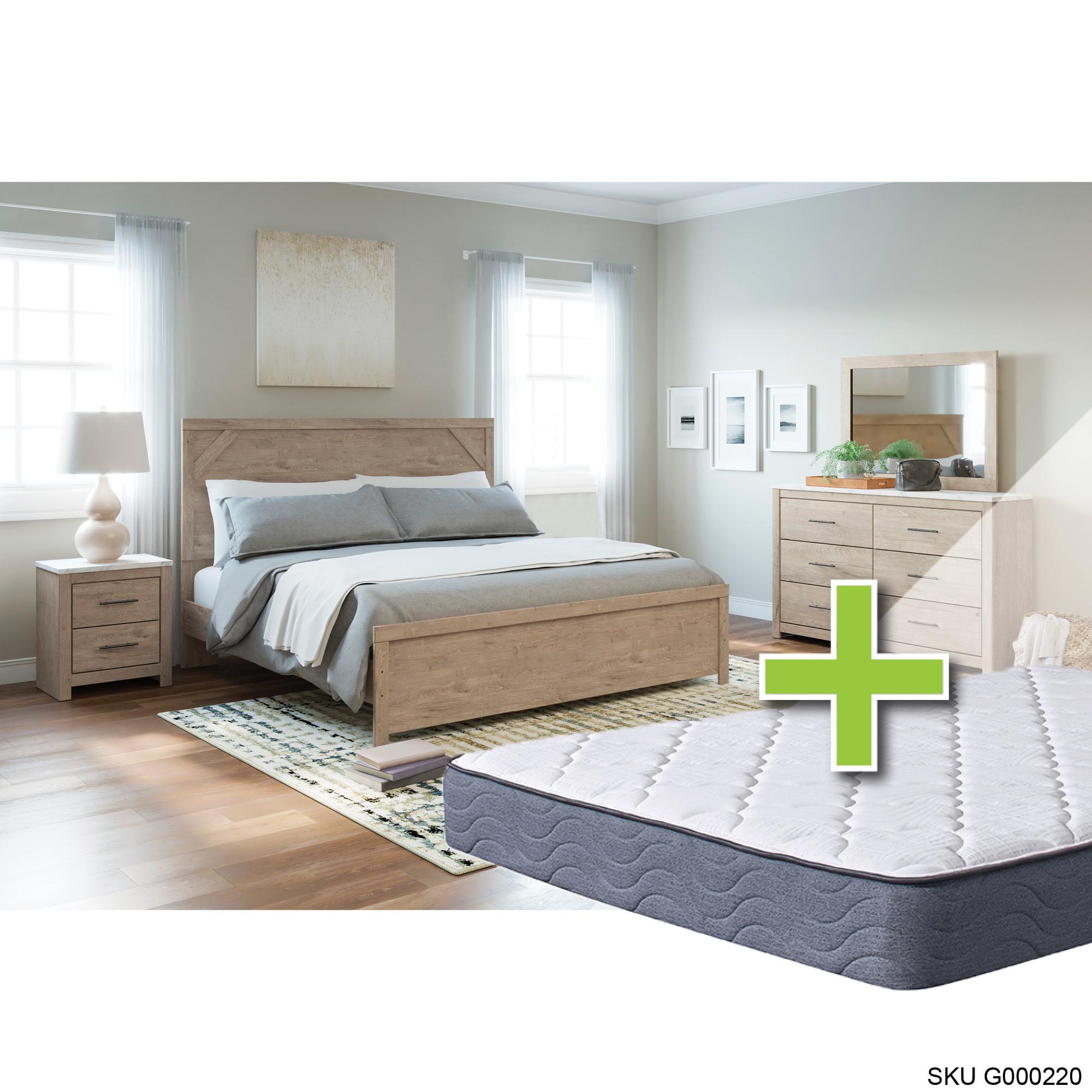 Queen Senniberg Bed w/9.5" Tight Top Extra Firm Mattress & Dresser, Mirror, Nightstand