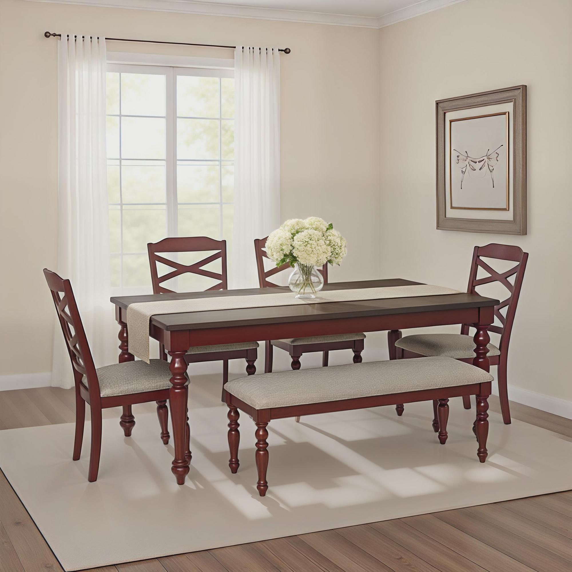 Trimble 6-Piece Dining Set w/ Table, Chairs, & Bench - Red