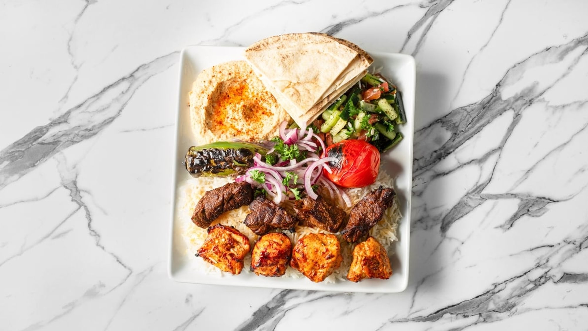 1. Beef & Chicken Chunks Combo (2 Skewers) Plate