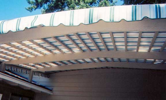 Wooden Patio Structure With Canvas Awning