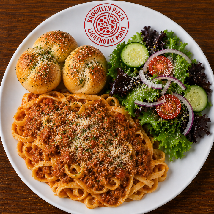 Lunch Pasta Bolognese (2 Garlic Knots + Side Salad)