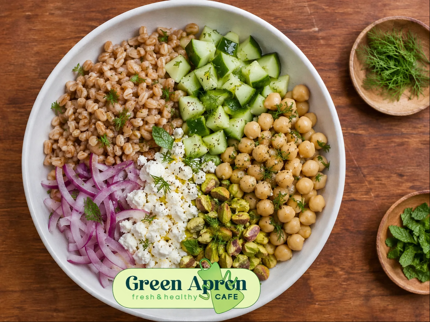 Farro, Cukes & Chickpeas Bowl