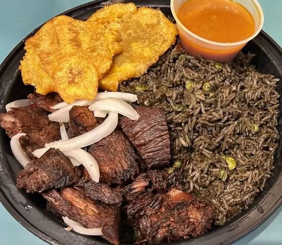 Fried Beef - Tasso (served with plantain and1 choice of white rice, rice and beans, djondjon rice...