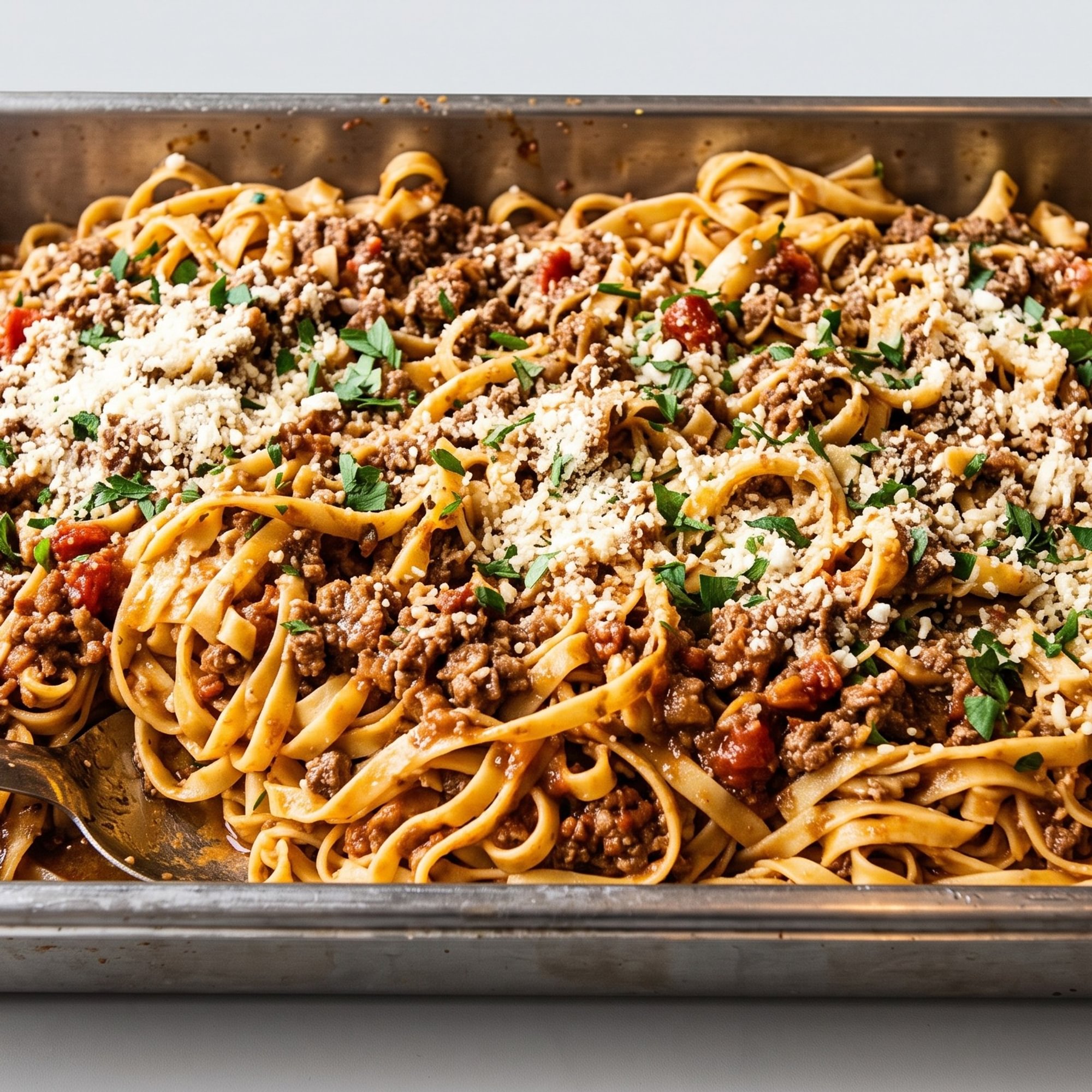 C: Pasta Meat Sauce Fettucine Tray