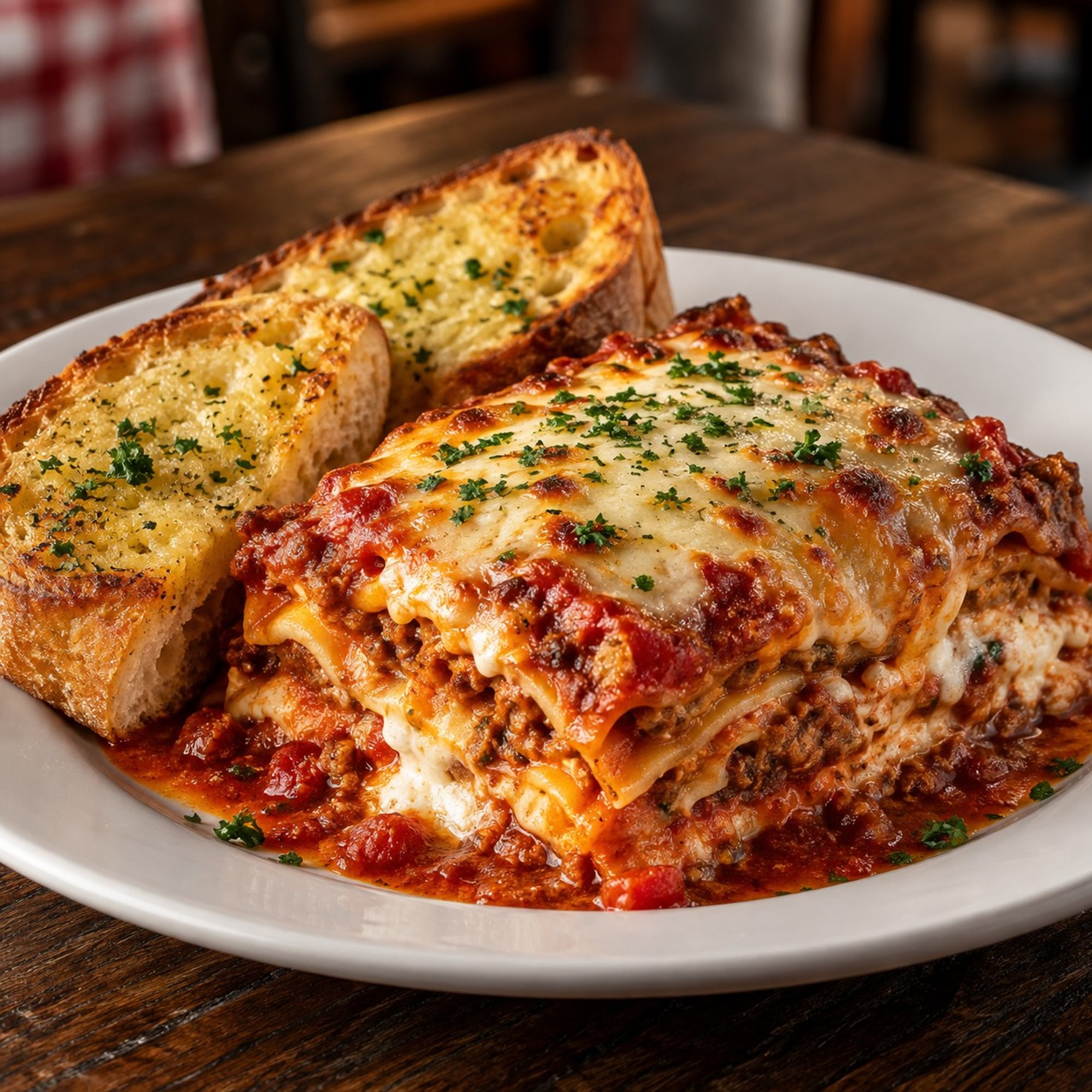 Lasagna Lunch with Garlic Bread