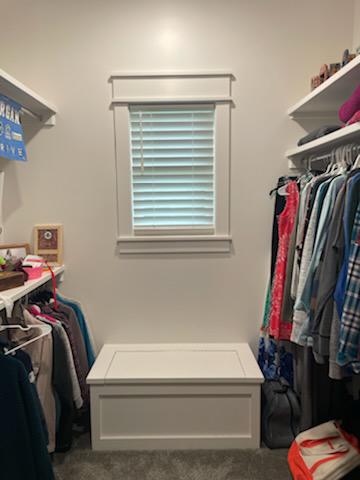 Does your walk-in closet have a window? That was the situation in this Plainfield home-and you don't want clothes to get sun bleached! We installed this cute set of Wood Blinds to fix the issue!