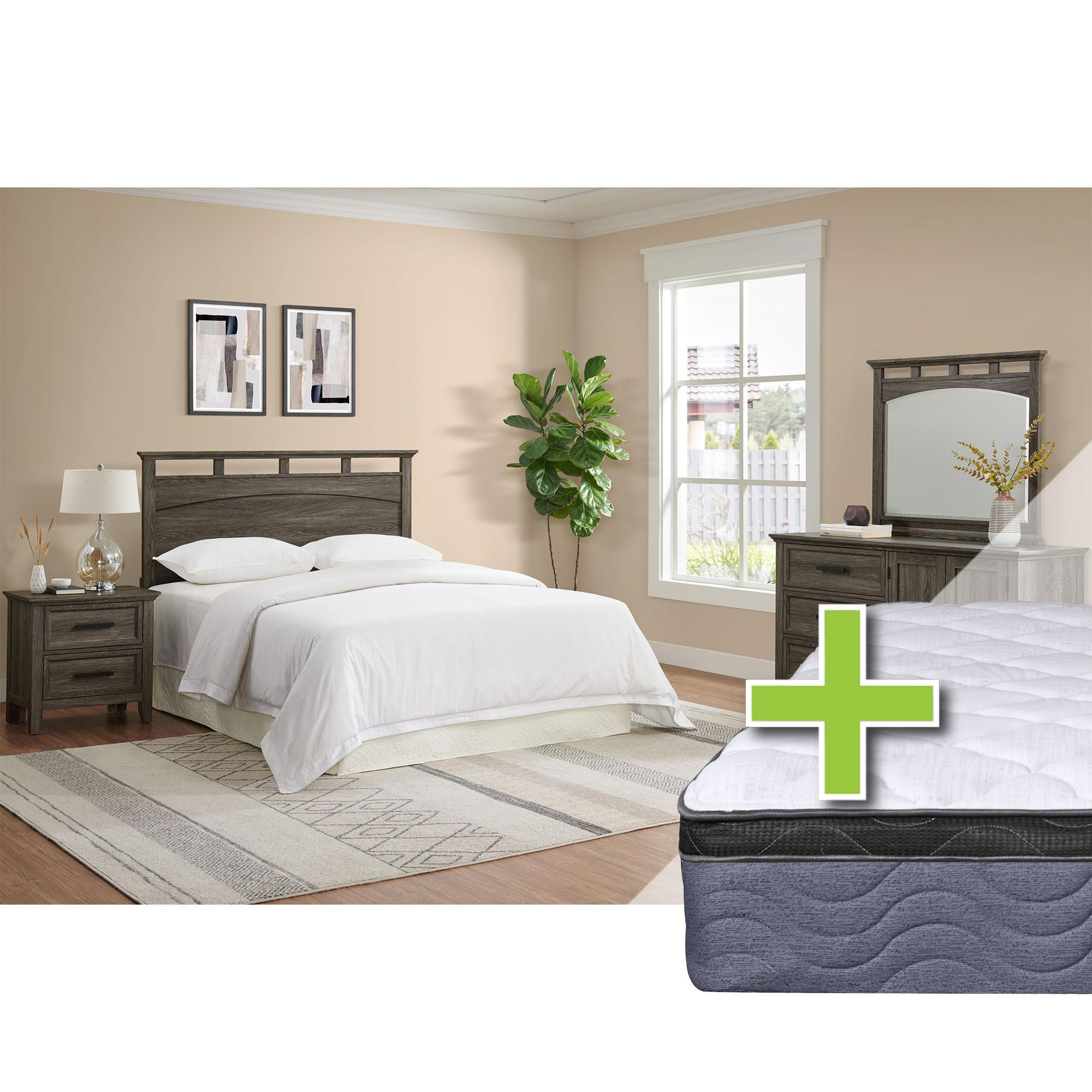Queen Matias Bed w/12" Med. Plush Pillow Top Mattress & Dresser, Mirror, Nightstand