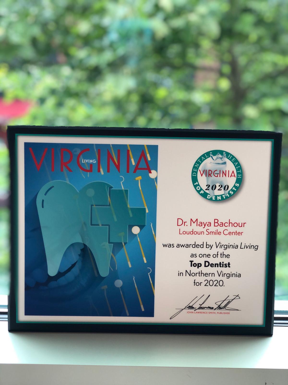 Just One of the Many Awards Given to Dr. Bachour and Loudoun Smile Center
