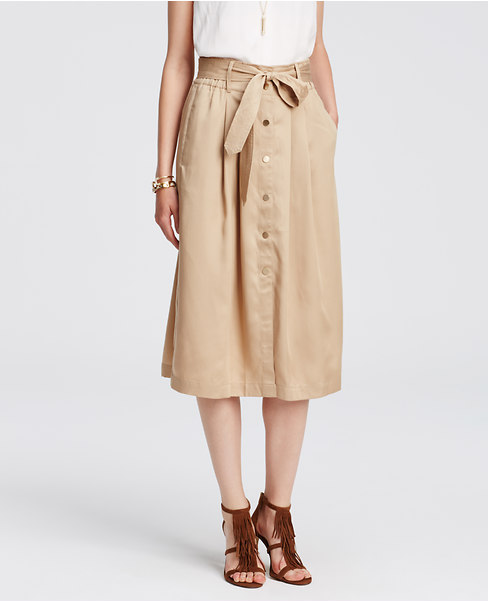Twill Belted Midi Skirt