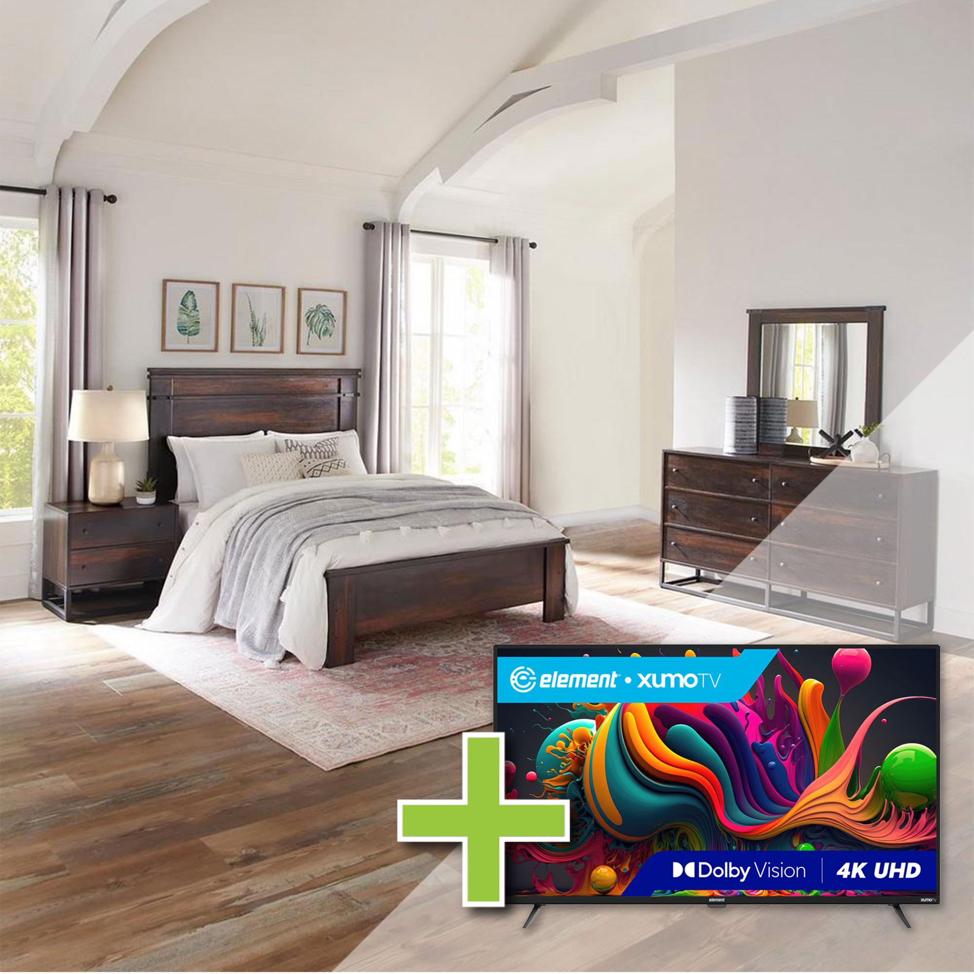 Queen Wallace Bed w/Dresser, Mirror, Nightstand + 50 Element TV
