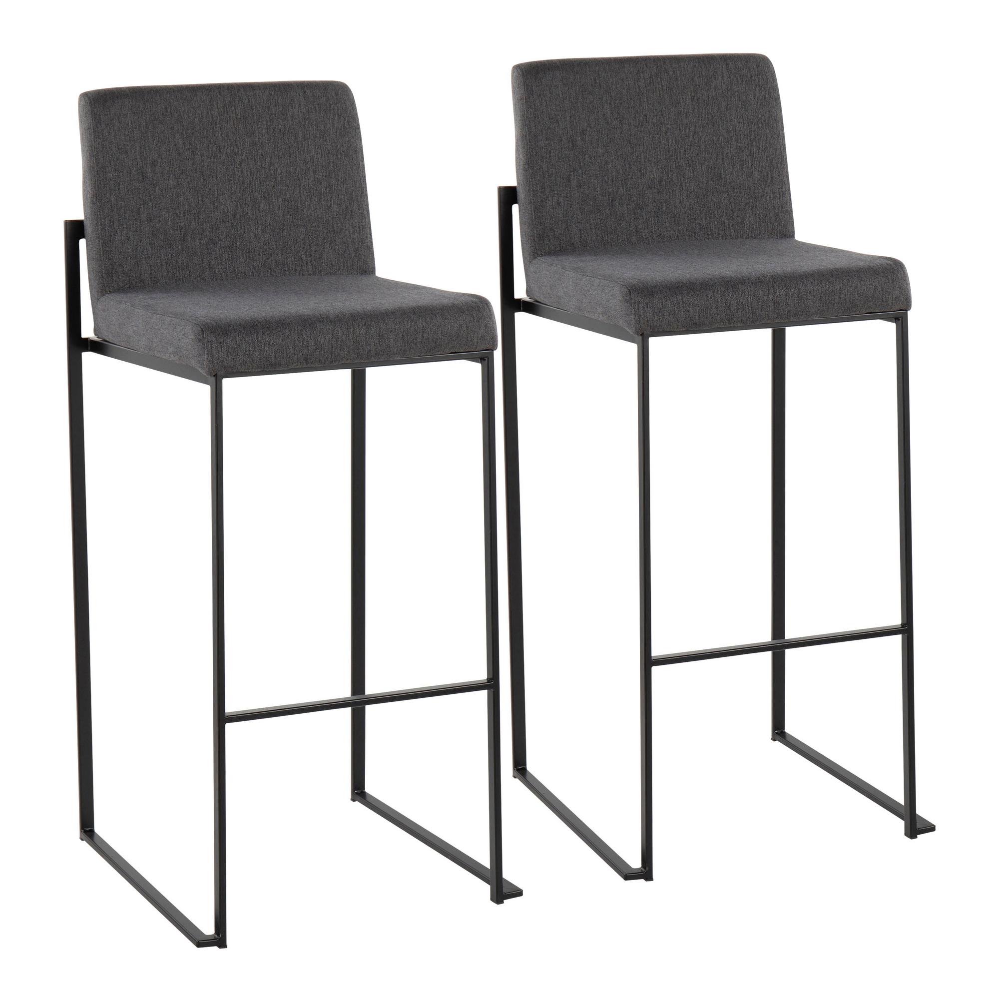 Set of 2 Fuji High Back Barstools - Charcoal
